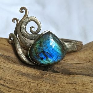 Handmade Silver & Labradorite Twisted Fork Cuff